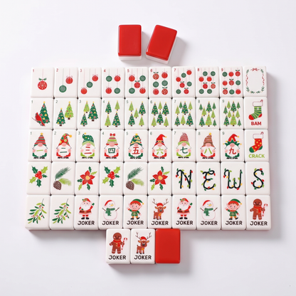 Christmas Gnome Mahjong Tile Set – 160 tiles laid out with red backs