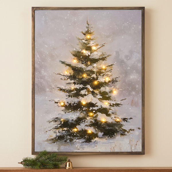 Lighted Snowy Tree Canvas