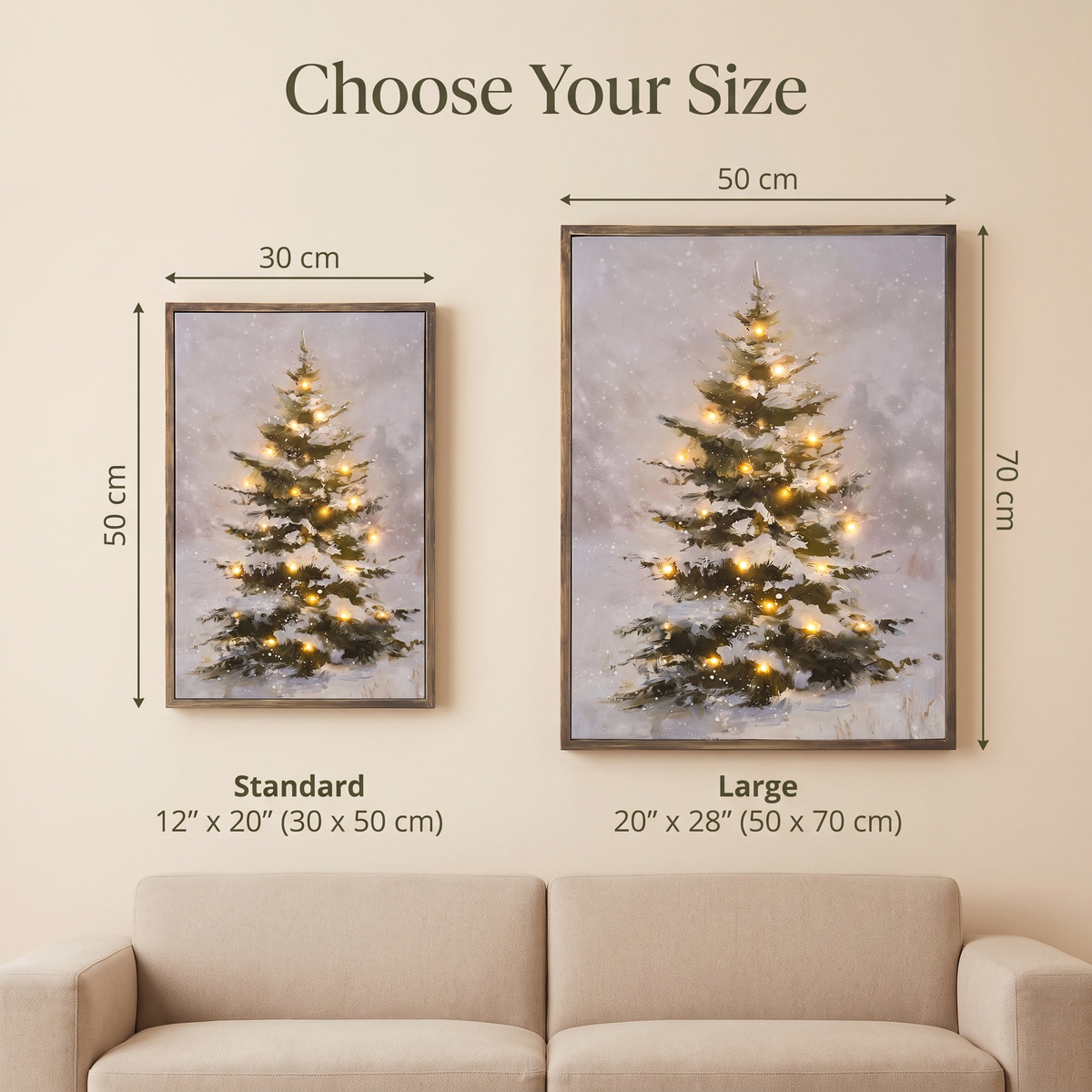 Size comparison – Standard 12 x 20 in. (30 x 50 cm) and Large 20 x 28 in. (50 x 70 cm)