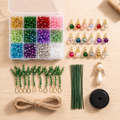 Contents of the DIY beaded Christmas tree kit