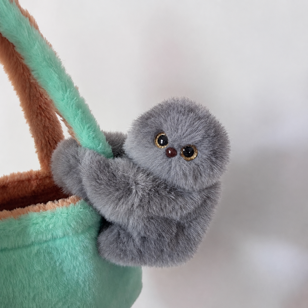 Grey Peeko Bag Buddy on a green bag