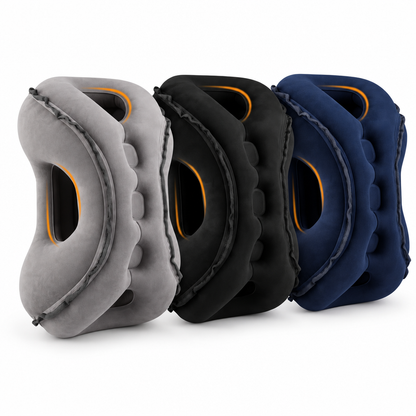 CloudRest Inflatable Travel Pillow in grey, black and navy
