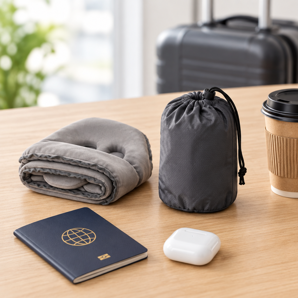 CloudRest pillow deflated and packed in its carry bag